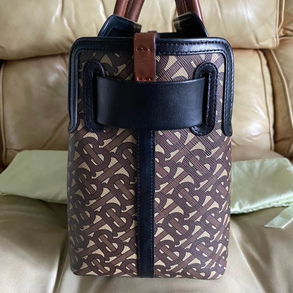 SALE Burberry Belt Bag Satchel w/Strap Monogram Stripe E-canvas 2Way Leather COA - Picture 8 of 16